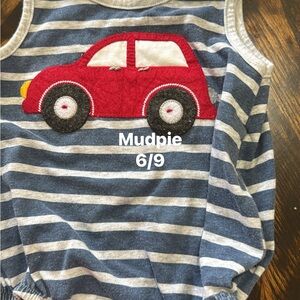 Mud Pie Blue and White Striped Tank with Red Car Applique